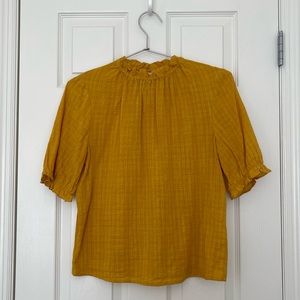 Ruffle neck puffed sleeves mustard yellow top